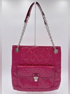 Coach Hot Pink Quilted Patent Shoulder Bag with Silver Chain